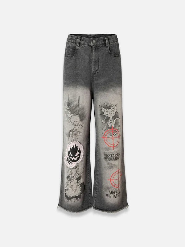 Jeans en denim cible de dessin animé - WegoStreet