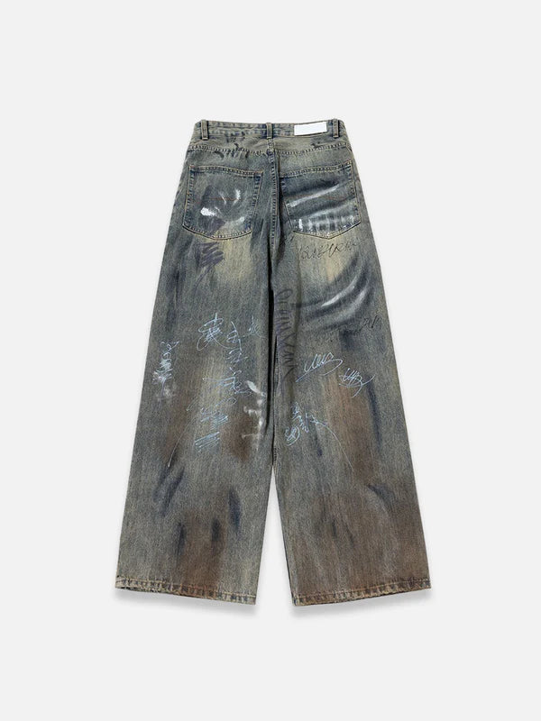 Graffiti Washed Denim Jeans