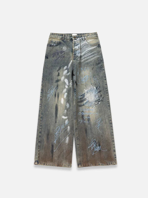 Graffiti Washed Denim Jeans